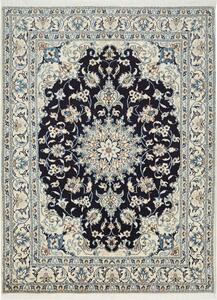 Tappeto Nain Kashmar Persia Medaglione Blu Notte Crema Azzurro 148x205 Cm