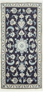 Tappeto Nain Kashmar Persia Medaglione Blu Notte Crema 65x138 Cm