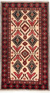 Tappeto Baluch Persia Geometrico Panna Rosso 110x200 Cm