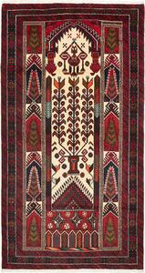 Tappeto Baluch Persia Astratto Crema Rosso 108x208 Cm