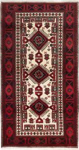 Tappeto Baluch Persia Geometrico Crema Rosso 96x183 Cm