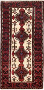 Tappeto Baluch Persia Geometrico Crema Rosso 96x199 Cm
