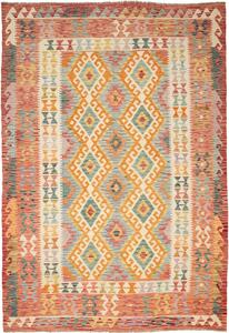Tappeto Kilim Afghanistan Astratto Terracotta Azzurro 203x299 Cm