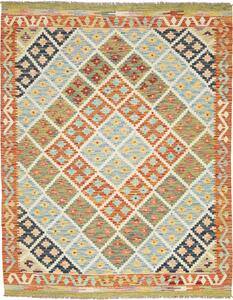 Tappeto Kilim Afghanistan Geometrico Blu Arancio 153x192 Cm
