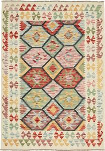 Tappeto Kilim Afghanistan Geometrico Crema Multicolore 129x181 Cm