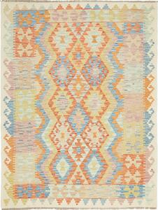 Tappeto Kilim Afghanistan Geometrico Arancio Azzurro 128x173 Cm