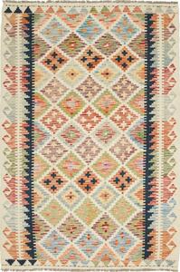 Tappeto Kilim Afghanistan Astratto Crema Multicolore 122x184 Cm