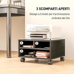 HOMCOM Mobile Porta Stampante a 2 Ripiani in Legno con Ruote per Ufficio e Studio, 47x40x22.5cm, Nero