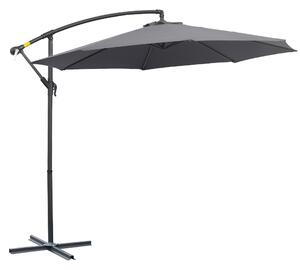 Outsunny Ombrellone da Giardino Decentrato Ø3m, Struttura in Metallo con 8 Braccia, Manovella, Base Stabile a Croce, Grigio | Aosom