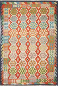 Tappeto Kilim Afghanistan Astratto Arancio Policromo 204x297 Cm