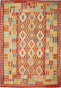 Tappeto Kilim Afghanistan Geometrico Rosso Giallo 213x303 Cm