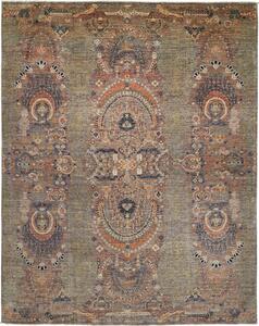 Tappeto Shahi Fine Pakistan Medaglione Verde Salvia Arancio 247x309 Cm