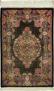 Tappeto Ghom Seta Persia Medaglione Nero Policromo 60x90 Cm