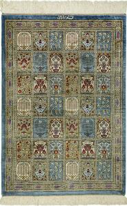 Tappeto Ghom Seta Persia Geometrico Azzurro Beige 60x88 Cm