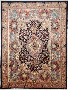 Tappeto Kashamr Zirkhaki Persia Medaglione Blu Crema 294x396 Cm