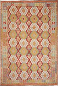 Tappeto Kilim Afghanistan Geometrico Rosso Arancione 197x293 Cm