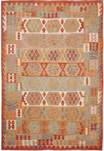 Tappeto Kilim Afghanistan Astratto Terracotta Blu 199x294 Cm