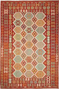 Tappeto Kilim Afghanistan Geometrico Rosso Policromo 201x297 Cm