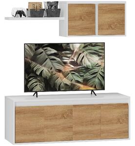 HOMCOM Set Mobile TV e Armadietto a Muro con 7 Ripiani e Scaffale Aperto, in Legno, 120x41x43.3 cm, Bianco e color Legno