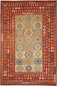 Tappeto Kilim Afghanistan Geometrico Rosso Multicolore 197x304 Cm