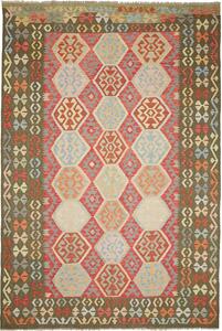 Tappeto Kilim Afghanistan Geometrico Terracotta Azzurro 198x302 Cm