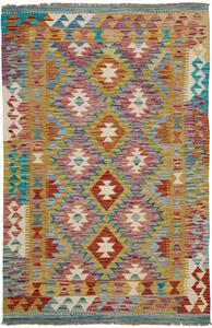 Tappeto Kilim Afghanistan Geometrico Ocra Azzurro 99x155 Cm