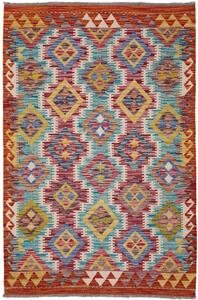 Tappeto Kilim Afghanistan Astratto Multicolore Vivace Arancio 99x152 Cm