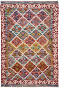 Tappeto Kilim Afghanistan Astratto Multicolore Sfondo Crema 103x149 Cm
