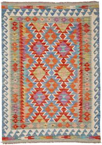 Tappeto Kilim Afghanistan Geometrico Blu Cielo Arancione Bruciato 101x143 Cm