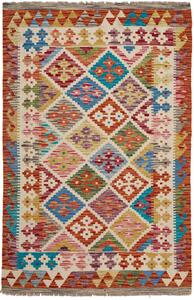 Tappeto Kilim Afghanistan Geometrico Multicolore Sfondo Chiaro 97x151 Cm
