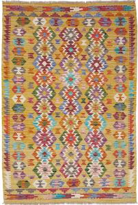 Tappeto Kilim Afghanistan Geometrico Giallo Ocra Multicolore 99x147 Cm