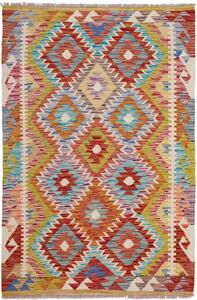 Tappeto Kilim Afghanistan Geometrico Rosso Turchese 99x152 Cm