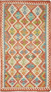 Tappeto Kilim Afghanistan Geometrico Arancione Blu Multicolore 110x202 Cm