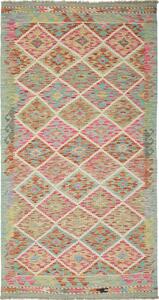 Tappeto Kilim Afghanistan Geometrico Azzurro Rosa 100x194 Cm