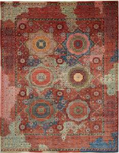 Tappeto Mamlouk Pakistan Geometrico Rosso Blu 274x353 Cm