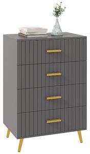 HOMCOM Cassettiera 4 Cassetti Moderna in Legno e Alluminio, 60x40x90 cm, Oro e Grigio Scuro