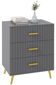 HOMCOM Cassettiera 3 Cassetti Moderna in Legno e Alluminio, 60x40x71.5 cm, Oro e Grigio Scuro