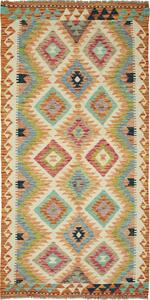 Tappeto Kilim Afghanistan Geometrico Crema Arancione 101x202 Cm