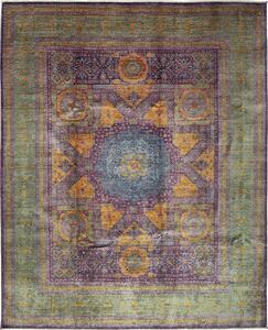 Tappeto Mamlouk Pakistan Geometrico Verde Turchese Viola 243x303 Cm