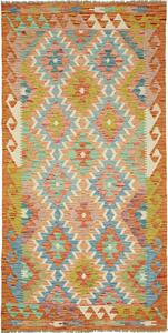 Tappeto Kilim Afghanistan Geometrico Arancio Azzurro 102x201 Cm