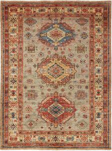 Tappeto Kazak Fine Pakistan Astratto Verde Salvia Rosso 150x202 Cm