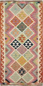 Tappeto Kilim Afghanistan Geometrico Multicolore Pastello 101x203 Cm