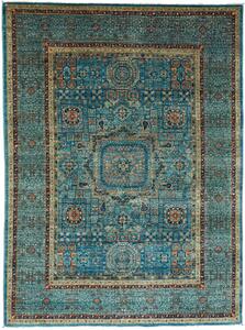 Tappeto Mamlouk Pakistan Geometrico Acquamarina Arancione 149x205 Cm