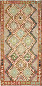 Tappeto Kilim Afghanistan Geometrico Rosa Antico Verde Salvia 101x210 Cm