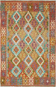 Tappeto Kilim Afghanistan Astratto Arancio Turchese 127x194 Cm