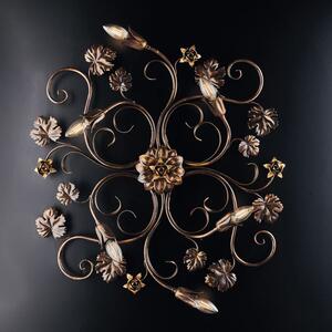 Plafoniera in ferro laccato marrone con decorazione oro antico 6 luci