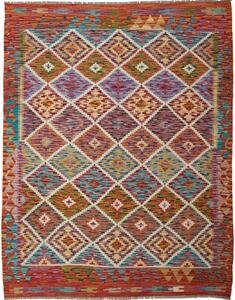 Tappeto Kilim Afghanistan Astratto Multicolore Vibrante 146x186 Cm