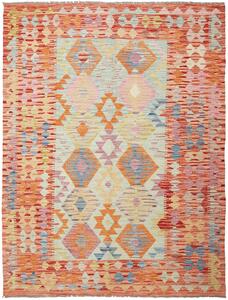Tappeto Kilim Afghanistan Geometrico Arancio Azzurro 148x192 Cm
