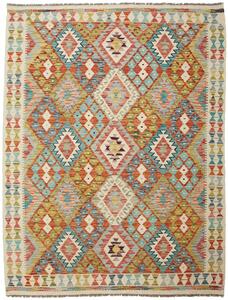Tappeto Kilim Afghanistan Geometrico Multicolore Turchese 154x201 Cm
