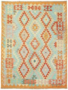 Tappeto Kilim Afghanistan Geometrico Turchese Arancio 147x195 Cm